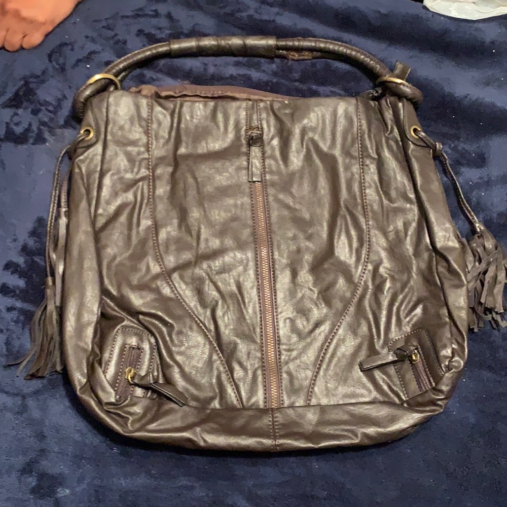 Faux leather brown large shoulder bag